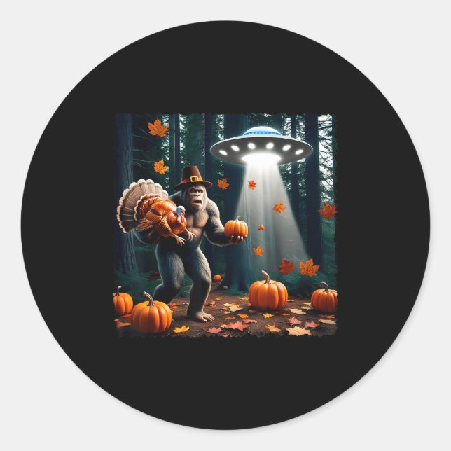 Bigfoot Sasquatch Turkey Ufos Funny Thanksgiving D Runder Aufkleber (Vorderseite)