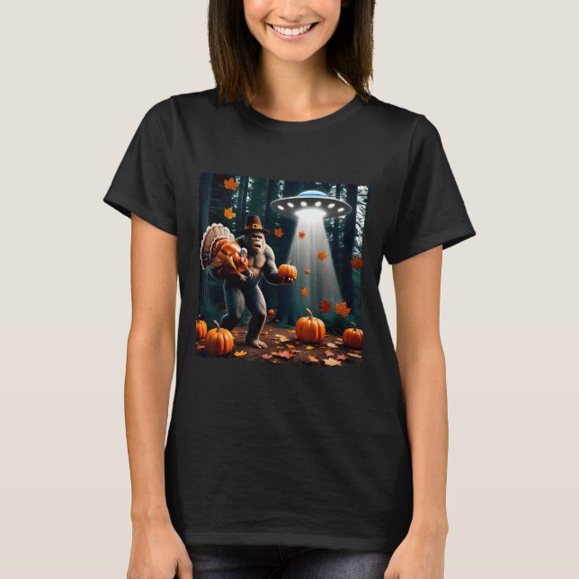 Bigfoot Sasquatch Turkey Ufos Funny Thanksgiving D T-Shirt (Vorderseite)