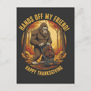 Bigfoot Sasquatch und Truthahn an Thanksgiving Her Postkarte