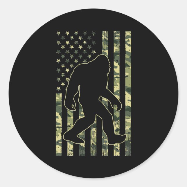 Bigfoot Sasquatch USA Camouflage Flag Runder Aufkleber (Vorderseite)