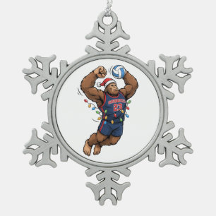 Bigfoot Sasquatch Volleyball Weihnachten Sport  Schneeflocken Zinn-Ornament