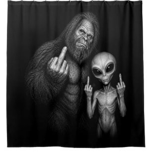 Bigfoot Sasquatch Weltraum-Alien Stinkefinger Duschvorhang