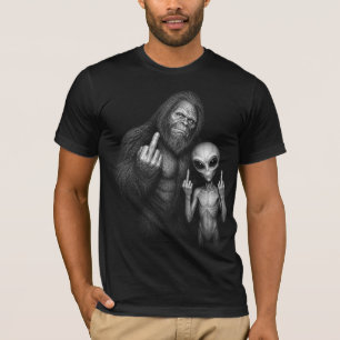 Bigfoot Sasquatch Weltraum-Alien Stinkefinger T-Shirt