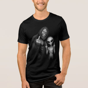 Bigfoot Sasquatch Weltraum-Alien Stinkefinger Tri-Blend Shirt