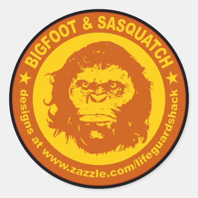 BIGFOOT & SASQUATCH www.Zazzle.com/LifeguardShack Runder Aufkleber (Vorderseite)