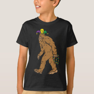 Bigfoot Sasquatsh Jester Hat Beads Funny Mardi Gra T-Shirt