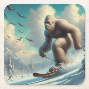 Bigfoot Skifahren Rechteckiger Pappuntersetzer