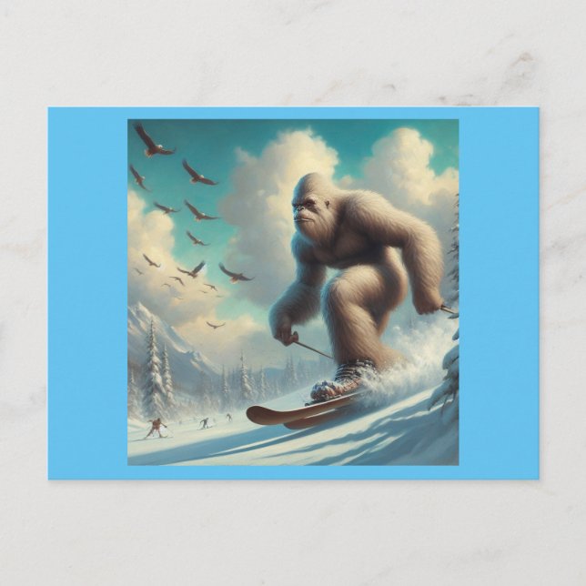 Bigfoot Skiing Postkarte (Vorderseite)