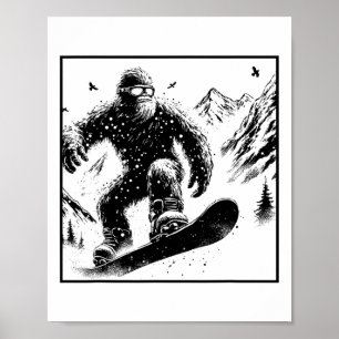 Bigfoot Snowboarder - Funny Sasquatch Snowboarden Poster