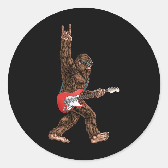 Bigfoot spielen auf Sasquatc einen elektrischen Gi Runder Aufkleber (Vorderseite)