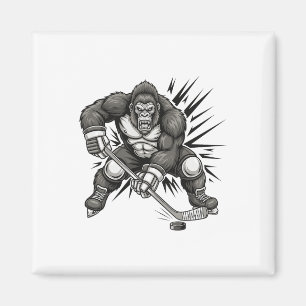 Bigfoot-Spieler spielt lustiges Sasquatch-Eishocke Magnet