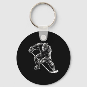 Bigfoot spielt Hockeyspieler lustiger Sasquatch Ho Schlüsselanhänger