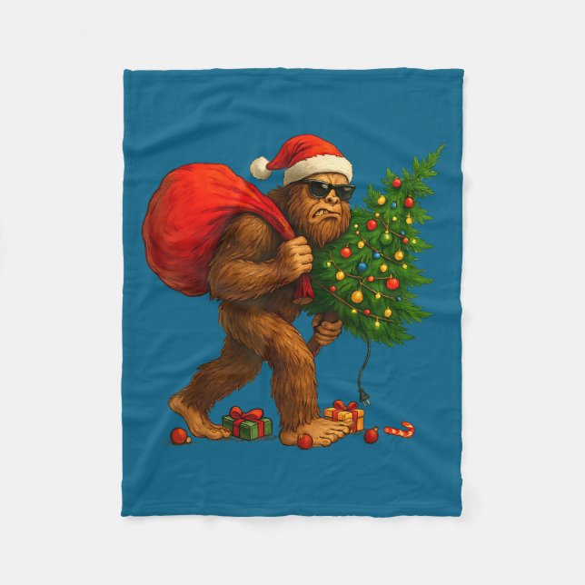 Bigfoot Stealing Christmas Tree Lights Xmas Boys M Fleecedecke (Vorderseite)