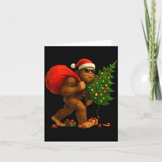 Bigfoot Stealing Christmas Tree Lights Xmas Boys M Karte (Vorderseite)