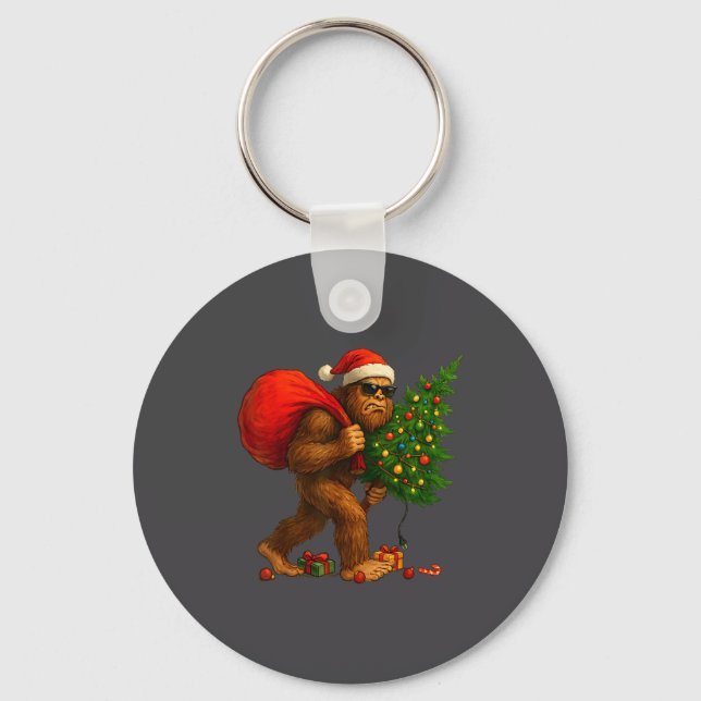 Bigfoot Stealing Christmas Tree Lights Xmas Boys M Schlüsselanhänger (Vorderseite)