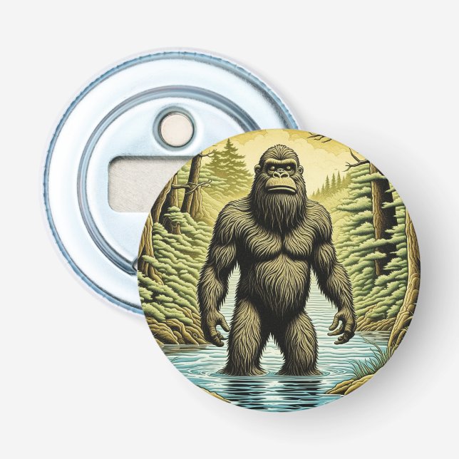 Bigfoot stehend im Wasser Cartoon Flaschenöffner (Vorderseite)