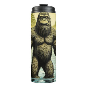 Bigfoot stehend im Wasser Cartoon Thermosbecher
