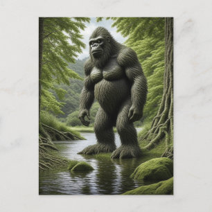 Bigfoot stehend in einem Creek-Cartoon Postkarte
