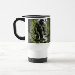 Bigfoot stehend in einem Creek-Cartoon Reisebecher