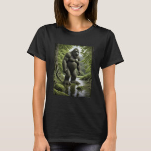 Bigfoot stehend in einem Creek-Cartoon T-Shirt