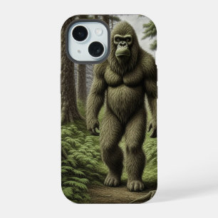 Bigfoot steht in Bäumen AI-Kunst iPhone 15 Hülle