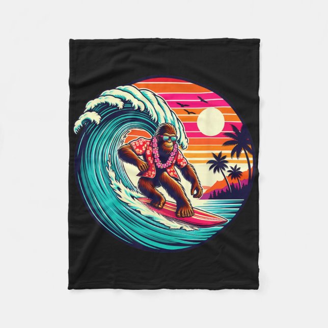Bigfoot Surfboard Beach Summer Surfing Sasquatch H Fleecedecke (Vorderseite)