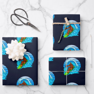 Bigfoot-Surfen auf den Wellen Spaß Sasquatch Geschenkpapier Set