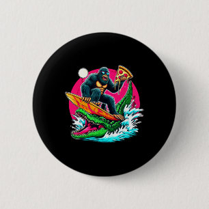 Bigfoot-Surfen-Pizzaessen-Alligator-Angriff-Lustig Button