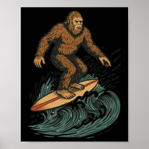 Bigfoot Surfen Retro-Strand Kryptid-Kunst für den Poster