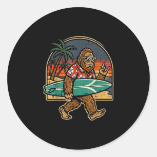 Bigfoot Surfer Rock Hand Sasquatch Rocker Männer J Runder Aufkleber