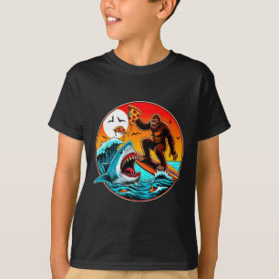 Bigfoot-Surfing-Pizza essender Hai-Angriff-Lustige T-Shirt