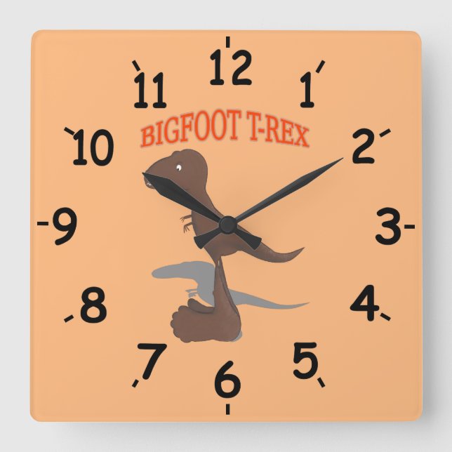 Bigfoot T-Rex Quadratische Wanduhr (Vorderseite)
