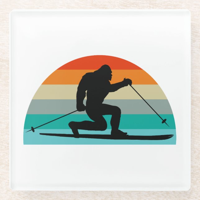 Bigfoot Telemark Skifahren Rainbow Glasuntersetzer (Vorderseite)