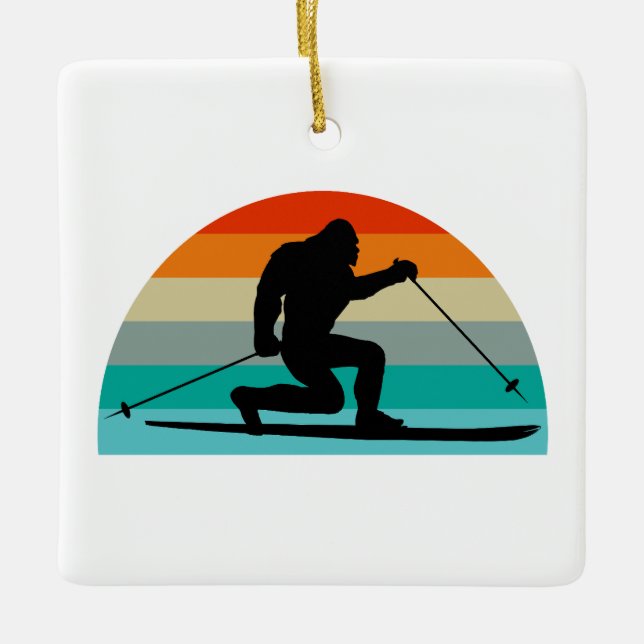 Bigfoot Telemark Skifahren Rainbow Keramikornament (Vorderseite)