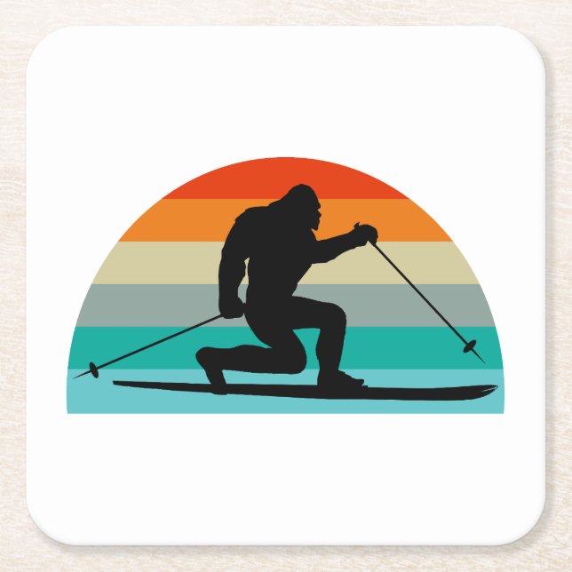 Bigfoot Telemark Skifahren Rainbow Rechteckiger Pappuntersetzer (Vorderseite)