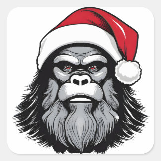 Bigfoot Tragen einer Weihnachtsmannmütze Quadratischer Aufkleber