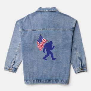 Bigfoot Tragend die amerikanische Flagge Jeansjacke