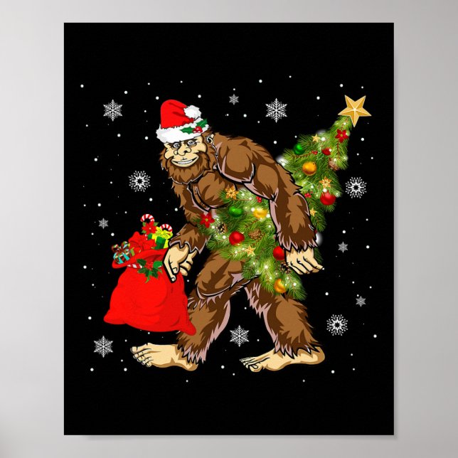 Bigfoot Tragend Weihnachtsbaum Sasquatch Glaube Poster (Vorne)