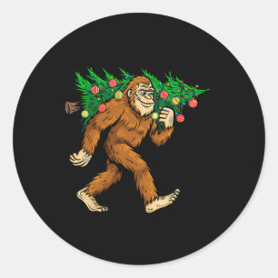 Bigfoot Tragend Weihnachtsbaum Sasquatch Glaube Runder Aufkleber