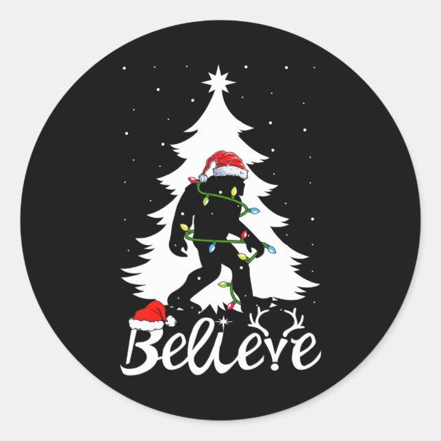 Bigfoot Tragend Weihnachtsbaum Sasquatch Glaube Runder Aufkleber (Vorderseite)