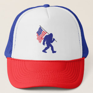 Bigfoot trägt die amerikanische Flagge Truckerkappe