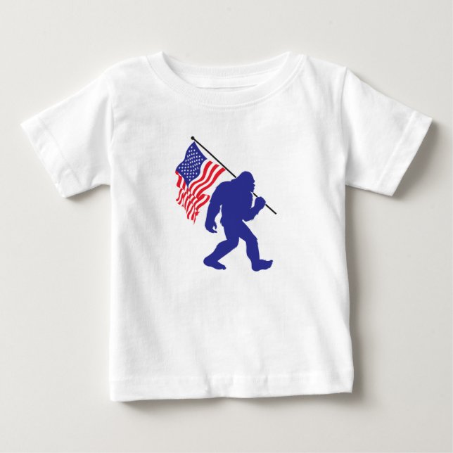 Bigfoot trägt eine amerikanische Flagge Baby T-shirt (Vorderseite)