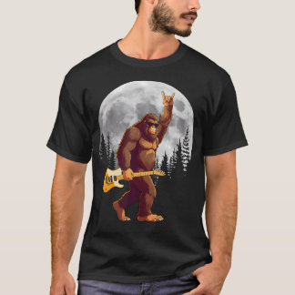Bigfoot trägt Gitarre bei Nacht Vollmond Bäume S T-Shirt