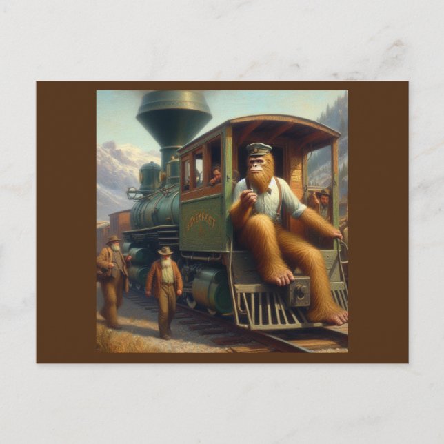 Bigfoot Train Engineer Postkarte (Vorderseite)