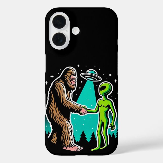 Bigfoot trifft Alien iPhone 16 Hülle (Rückseite)
