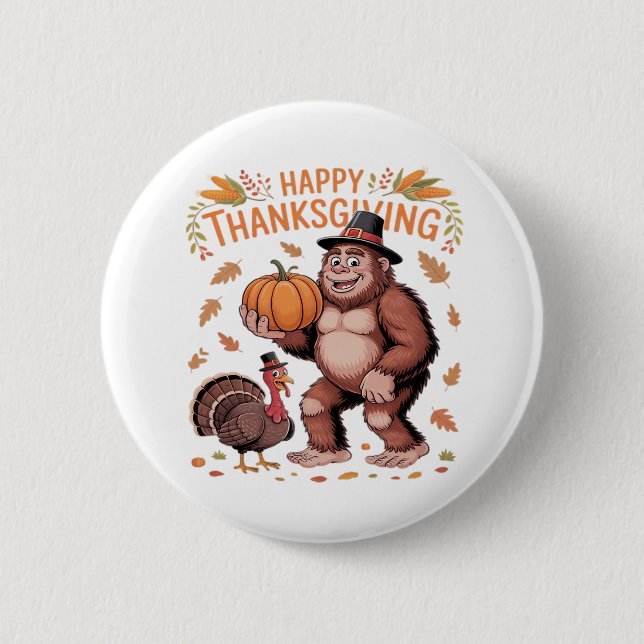 Bigfoot Turkey Pumpkin Erntedank Day Classic T- Button (Vorderseite)