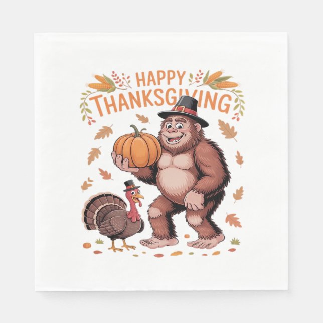 Bigfoot Turkey Pumpkin Erntedank Day Classic T- Serviette (Vorderseite)