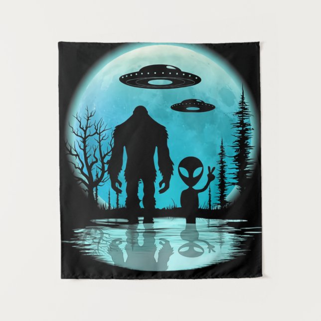 Bigfoot UFO Außerirdischer Wandteppich (Vorderseite)