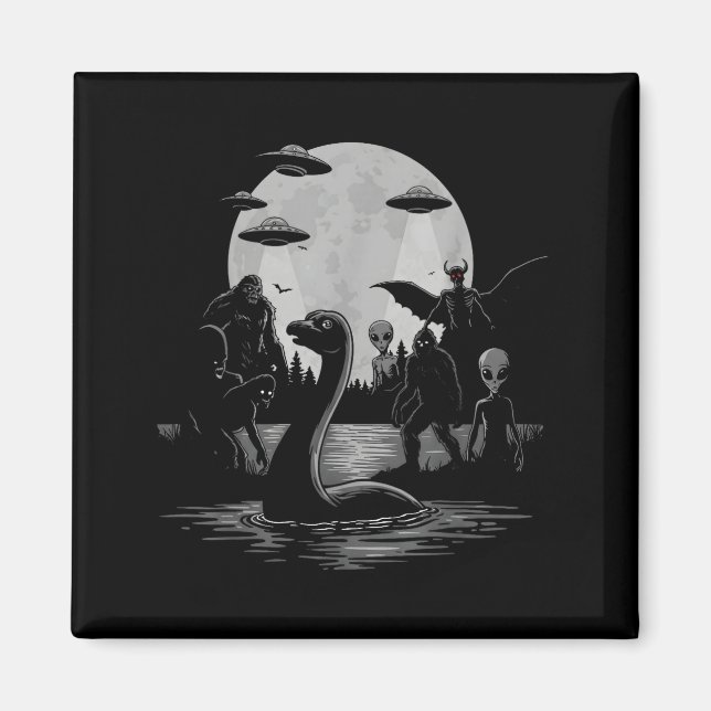 Bigfoot Ufo Loch Ness Monster Mothman And Aliens!  Magnet (Vorne)