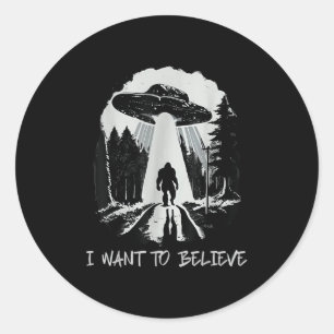 Bigfoot Ufo Wollte ich zu glauben Retro-Wald Männe Runder Aufkleber